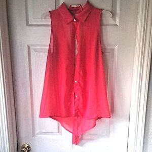 Sleeveless Red Button-Up Top